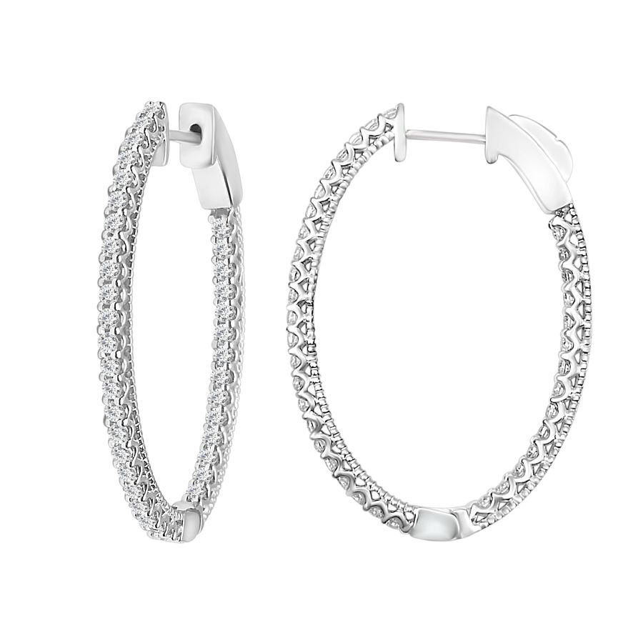 LADIES HOOP EARRINGS 1.00CT ROUND DIAMOND 10K WHITE GOLD 1 LADIES HOOP EARRINGS 1.00CT ROUND DIAMOND 10K WHITE GOLD - Image 1