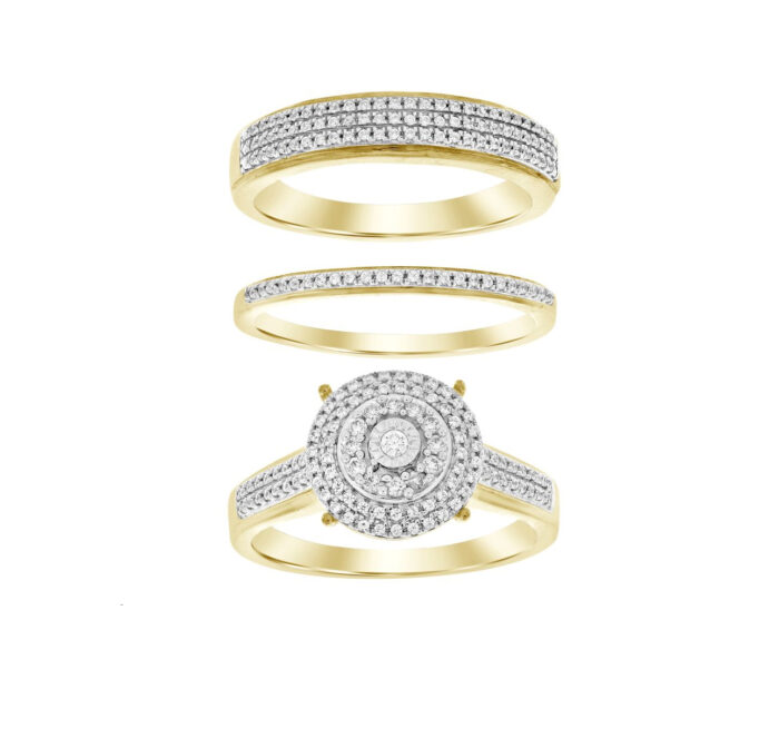 LADIES TRIO SET 0.50CT ROUND DIAMOND 10K YELLOW GOLD - Image 1