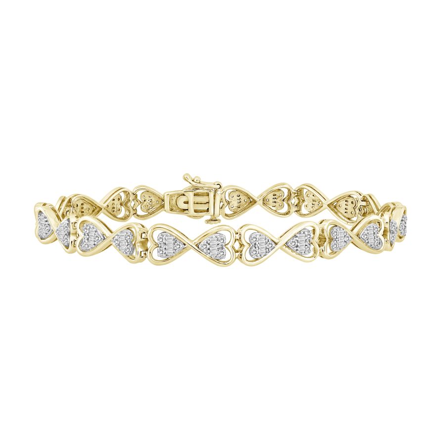 LADIES BRACELET 1.00CT ROUND/BAGUETTE DIAMOND 10K YELLOW GOLD 1 LADIES BRACELET 1.00CT ROUND/BAGUETTE DIAMOND 10K YELLOW GOLD - Image 1
