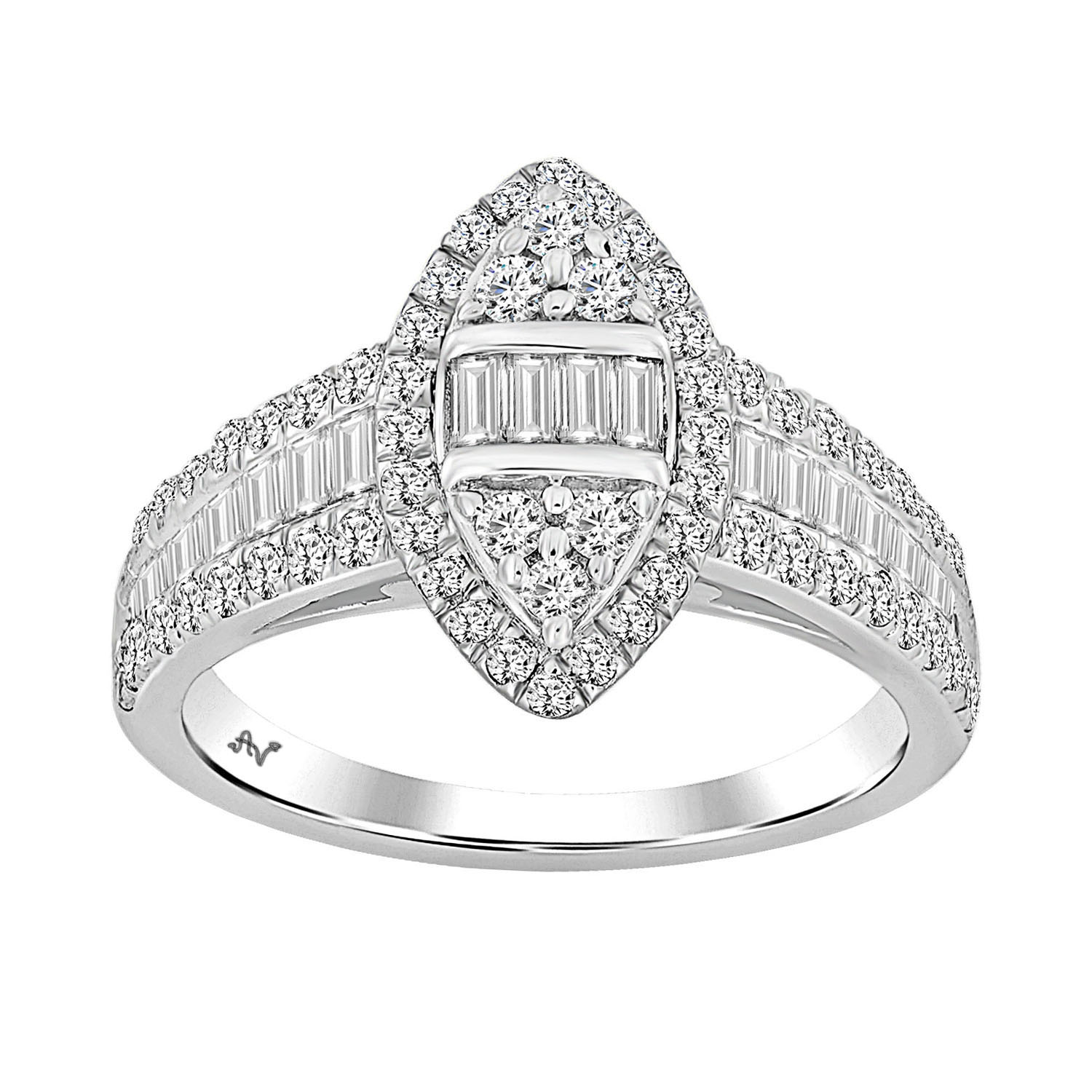 LADIES RING 1.00CT ROUND/BAGUETTE DIAMOND 14K WHITE GOLD - Image 1