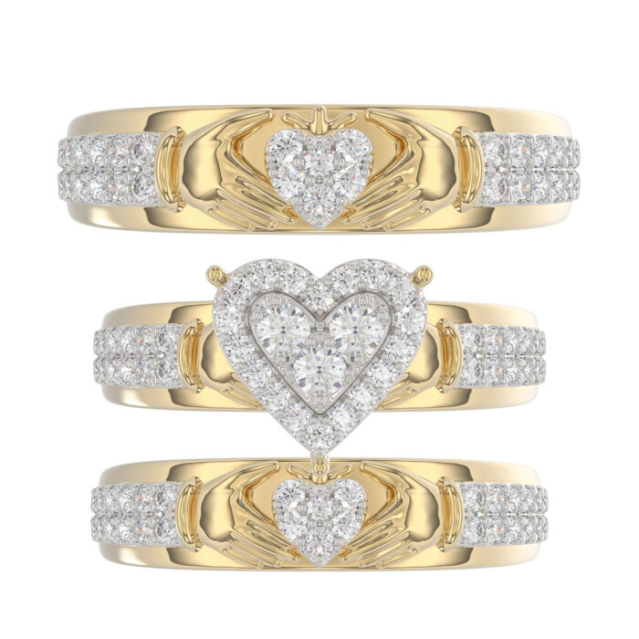 LADIES TRIO SET 1.00CT ROUND DIAMOND 10K YELLOW GOLD - Image 5