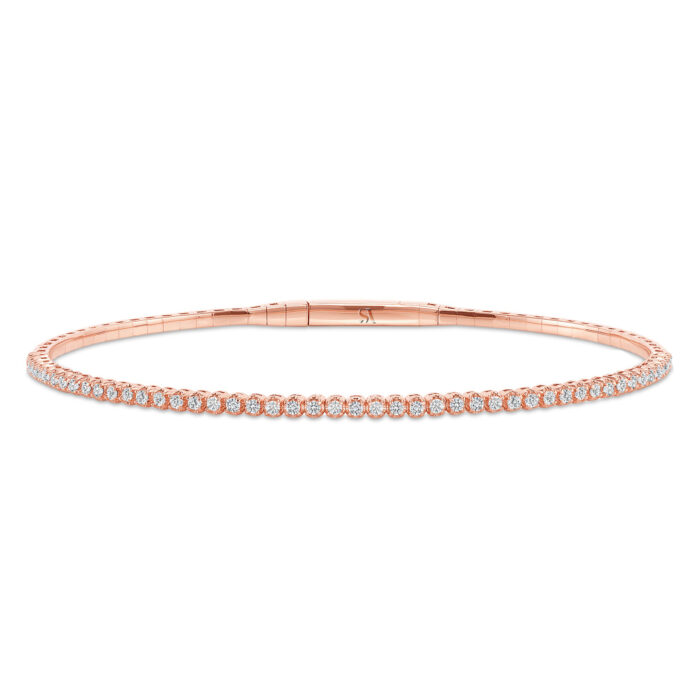 LADIES HALF FLEXIBLE BANGLE 1.00CT ROUND DIAMOND 14K ROSE GOLD - Image 1