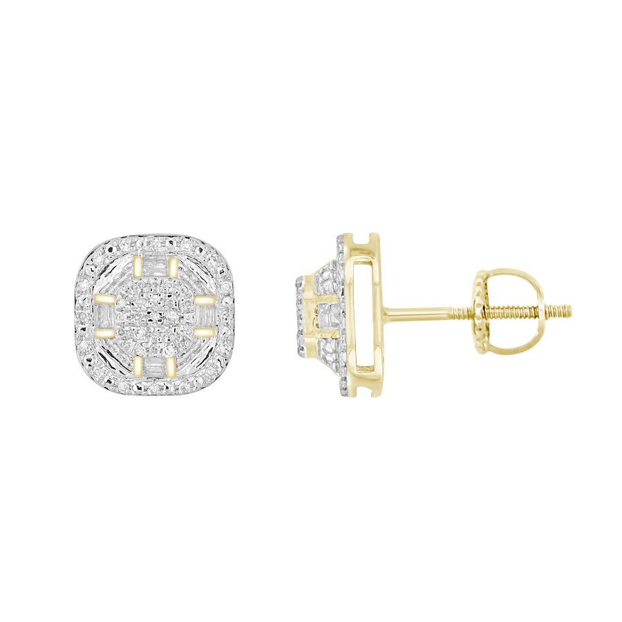 LADIES EARRINGS 0.20CT ROUND/BAGUETTE DIAMOND 10K YELLOW GOLD 1 LADIES EARRINGS 0.20CT ROUND/BAGUETTE DIAMOND 10K YELLOW GOLD - Image 1