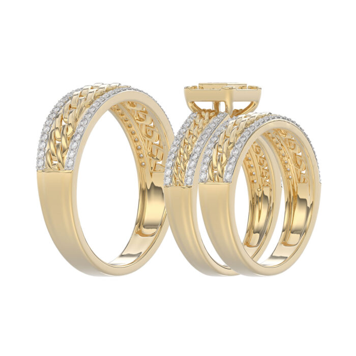LADIES TRIOS SET 0.50CT ROUND DIAMOND 10K YELLOW GOLD - Image 4