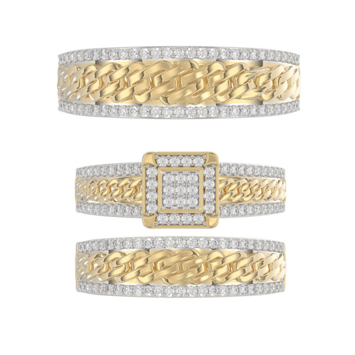 LADIES TRIOS SET 0.50CT ROUND DIAMOND 10K YELLOW GOLD - Image 5