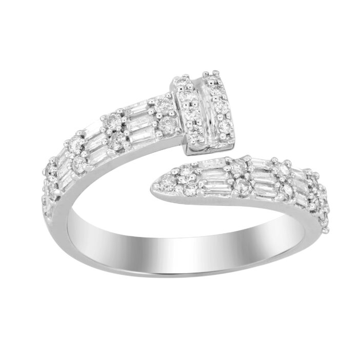 LADIES RING 0.40CT ROUND/BAGUETTE DIAMOND 14K WHITE GOLD - Image 1