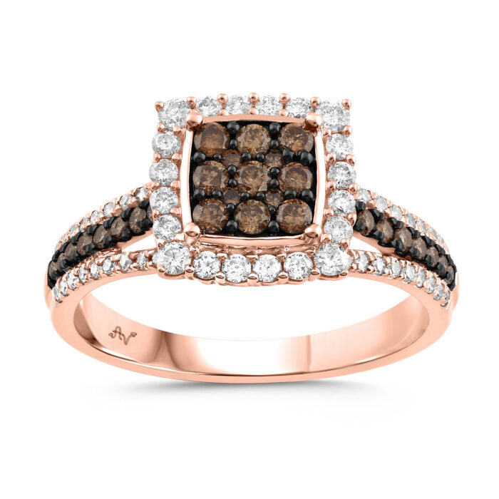 LADIES RING 0.75CT DARK BROWN/ROUND DIAMOND 14K ROSE GOLD - Image 1