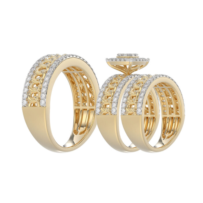 LADIES TRIO SET 1.50CT ROUND DIAMOND 10K YELLOW GOLD - Image 4
