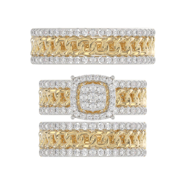LADIES TRIO SET 1.50CT ROUND DIAMOND 10K YELLOW GOLD - Image 5