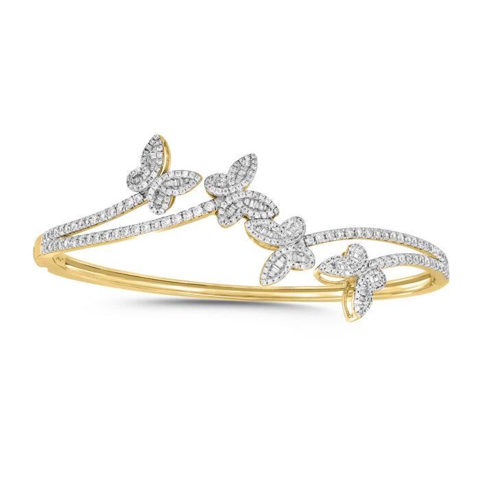 LADIES  BANGLE 1.75CT ROUND/BAGUETTE DIAMOND 14K YELLOW GOLD - Image 1
