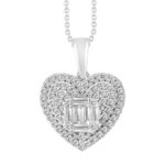 LADIES PENDANT WITH CHAIN 0.50CT ROUND/BAGUETTE DIAMOND 14K WHITE GOLD (SI QUALITY)