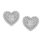 LADIES EARRINGS 0.50CT ROUND/BAGUETTE DIAMOND 14K WHITE GOLD (SI QUALITY)