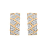 LADIES HOOPS EARRINGS 0.50CT ROUND DIAMOND 10K YELLOW GOLD