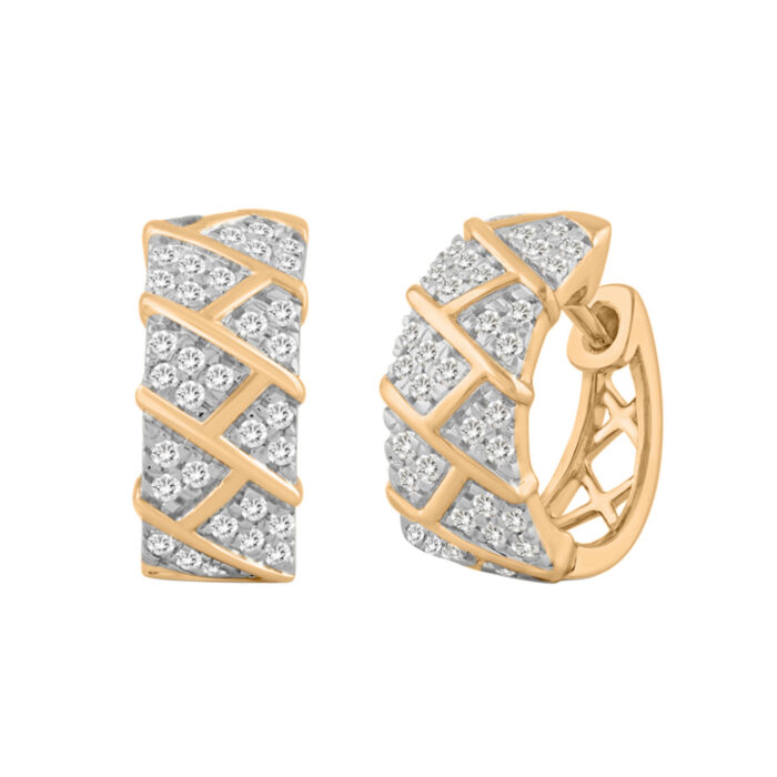 LADIES HOOPS EARRINGS 0.50CT ROUND DIAMOND 10K YELLOW GOLD - Image 3