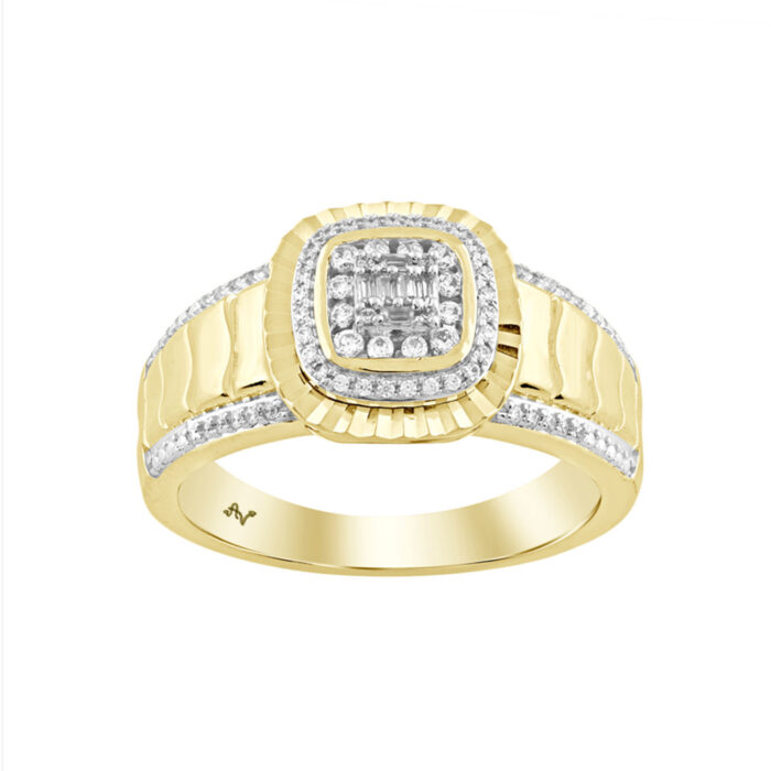 MEN'S RING 0.25CT ROUND/BAGUETTE DIAMOND 10K YELLOW GOLD - Image 1