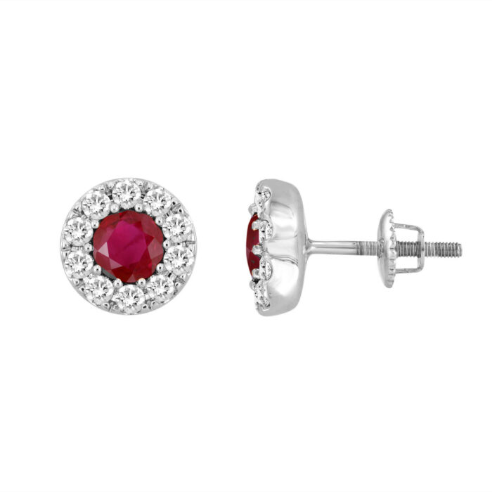 LADIES EARRING 1.75CT ROUND/RUBY DIAMOND 14K WHITE GOLD (CENTER STONE RUBY APPROX 1.20CT) - Image 1