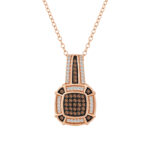 LADIES PENDANT WITH CHAIN 0.25CT DARK BROWN/ROUND DIAMOND 14K ROSE GOLD