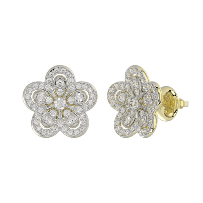 LADIES EARRINGS 0.50CT ROUND DIAMOND 14K YELLOW GOLD - Image 1