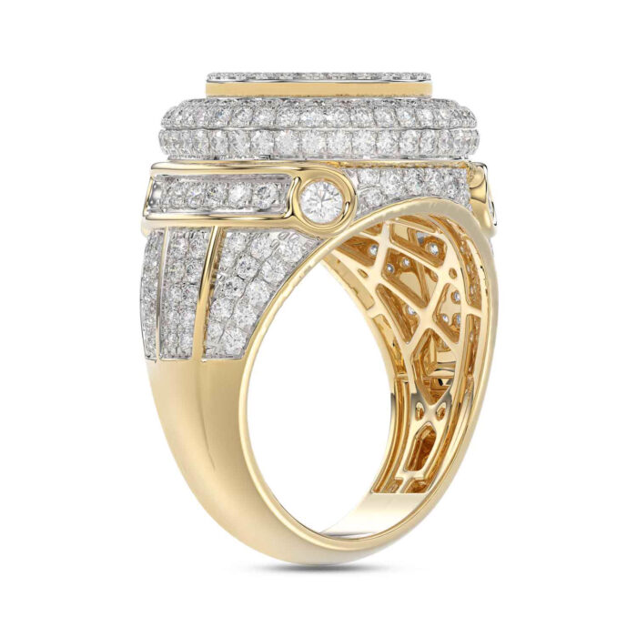 MEN'S RING 2.75CT ROUND/BAGUETTE DIAMOND 10K YELLOW GOLD - Image 4