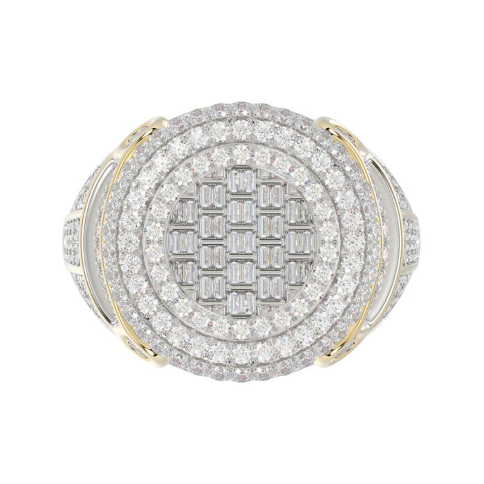 MEN'S RING 2.75CT ROUND/BAGUETTE DIAMOND 10K YELLOW GOLD - Image 5