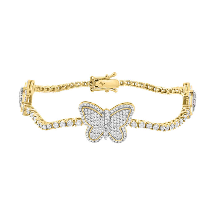 LADIES BRACELET 1.00CT ROUND DIAMOND 10K YELLOW GOLD - Image 1