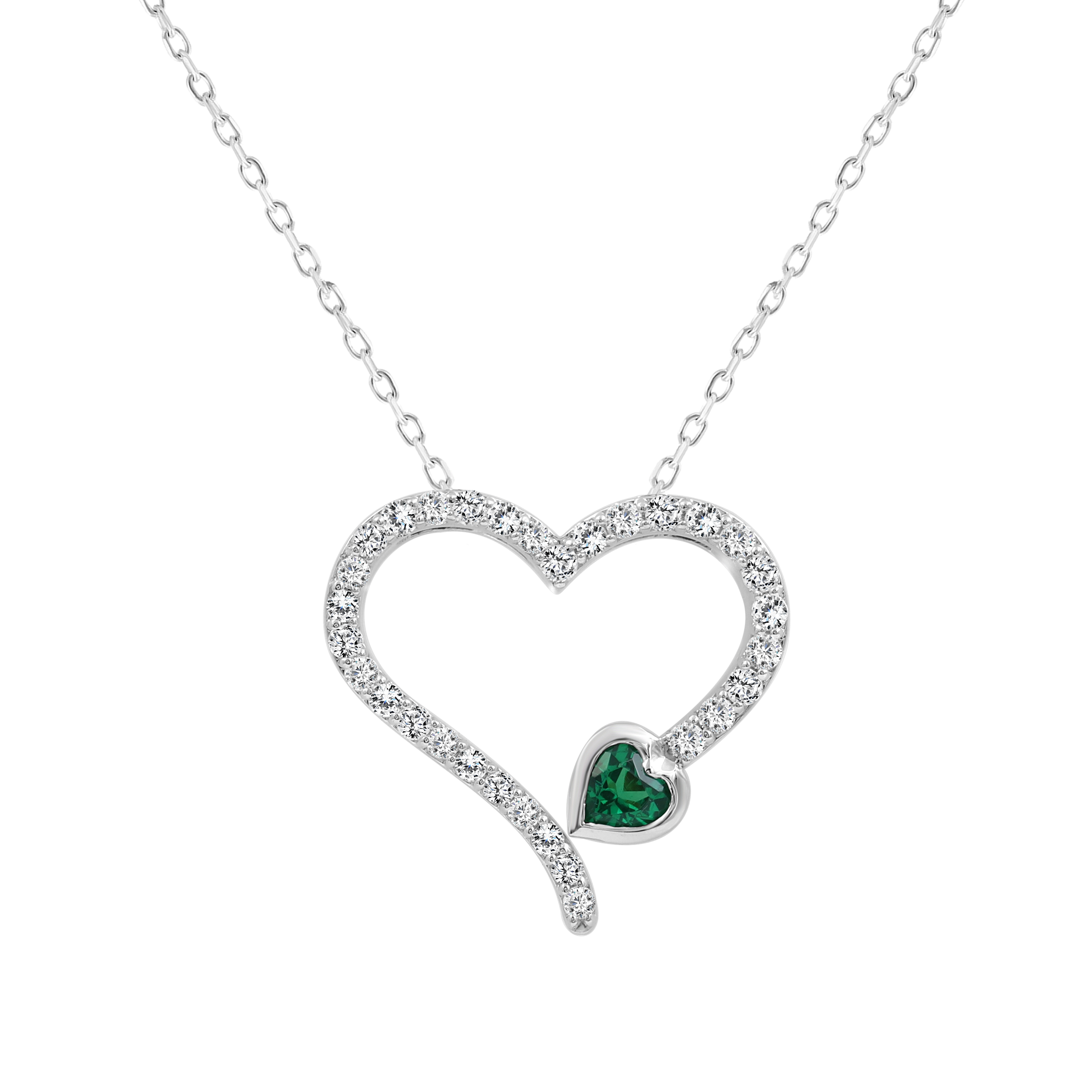 LADIES NECKLACE 0.70CT ROUND/EMERALD/HEART DIAMOND 14K WHITE GOLD (CENTER STONE HEART DIAMOND- 0.20CT) 1 LADIES NECKLACE 0.70CT ROUND/EMERALD/HEART DIAMOND 14K WHITE GOLD (CENTER STONE HEART DIAMOND- 0.20CT) - Image 1