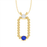 LADIES PENDANT WITH CHAIN 0.15CT ROUND/BLUE SAPPHIRE DIAMOND 14K YELLOW GOLD (CENTER STONE ROUND BLUE SAPPHIRE-0.10CT)