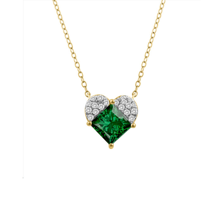 LADIES PENDANT WITH CHAIN 1.45CT ROUND/EMERALD PRINCESS DIAMOND 14K YELLOW GOLD (EMERALD PRINCESS DIAMOND 1.32CT) - Image 1
