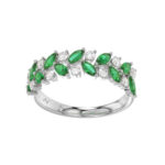 LADIES RING 0.42CT ROUND/EMERALD/MARQUISE DIAMOND 14K WHITE GOLD (CENTER STONE MARQUISE EMERALD-0.08CT)