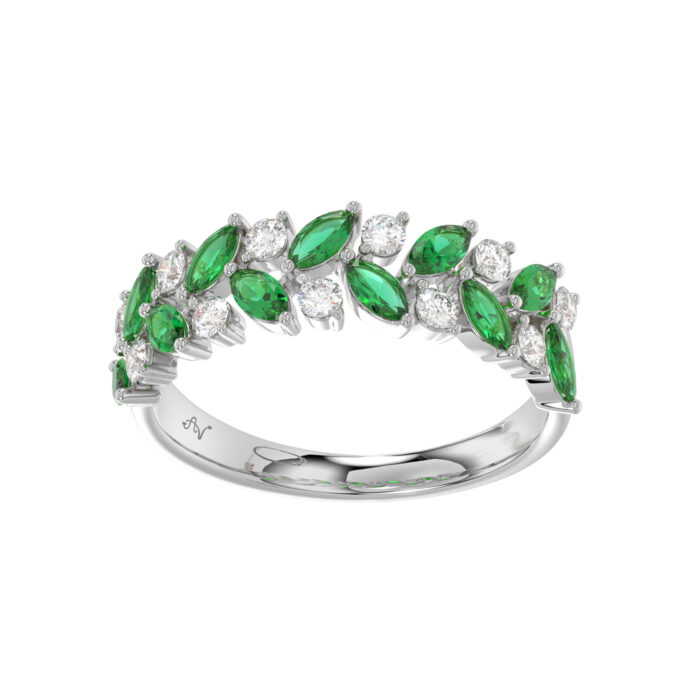 LADIES RING 0.42CT ROUND/EMERALD/MARQUISE DIAMOND 14K WHITE GOLD (CENTER STONE MARQUISE EMERALD-0.08CT) - Image 1
