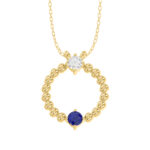 LADIES PENDANT WITH CHAIN 0.15CT ROUND/BLUE SAPPHIRE DIAMOND 14K YELLOW GOLD (CENTER STONE ROUND BLUE SAPPHIRE-0.10CT)
