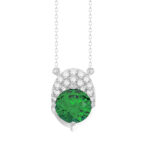 LADIES PENDANT WITH CHAIN 1.35CT ROUND/EMERALD DIAMOND 14K WHITE GOLD (CENTER STONE ROUND DIAMOND 1.20CT)