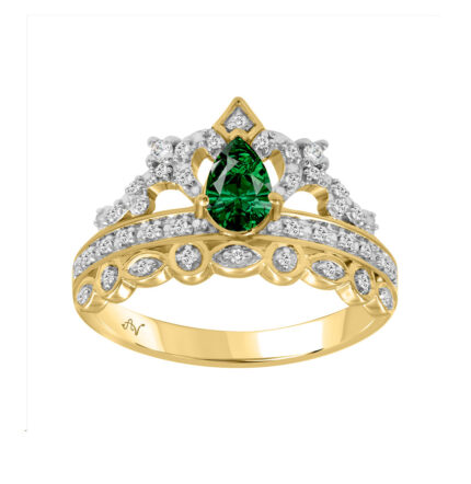 LADIES RING 0.50CT ROUND/EMERALD/PEAR DIAMOND 14K YELLOW GOLD (CENTER STONE PEAR/EMERALD-0.35CT)