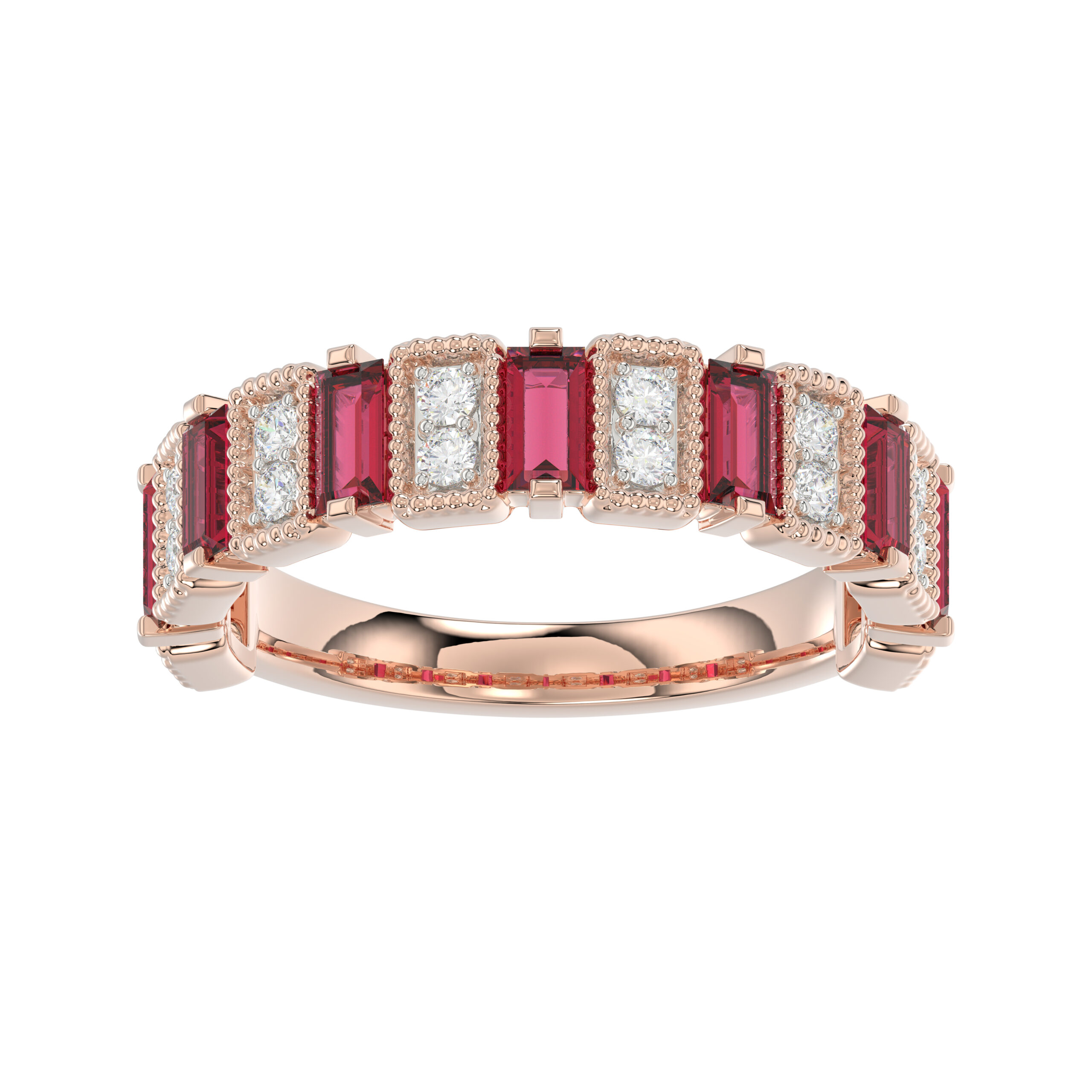 LADIES BAND 1.30CT ROUND/BAGUETTE RUBY DIAMOND 14K ROSE GOLD 1 LADIES BAND 1.30CT ROUND/BAGUETTE RUBY DIAMOND 14K ROSE GOLD - Image 1