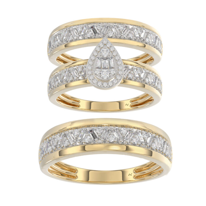 LADIES TRIO SET 1.00CT ROUND/BAGUETTE DIAMOND 10K YELLOW GOLD - Image 1