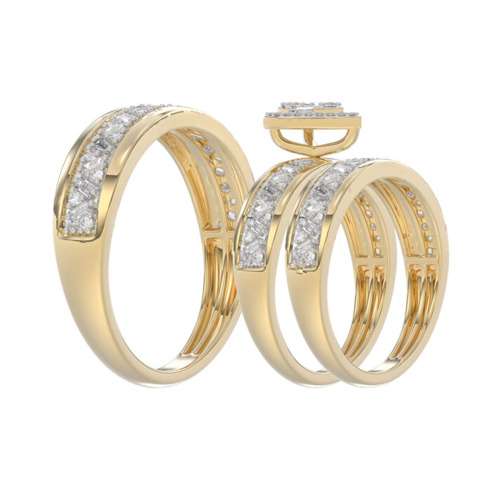 LADIES TRIO SET 1.00CT ROUND/BAGUETTE DIAMOND 10K YELLOW GOLD - Image 4