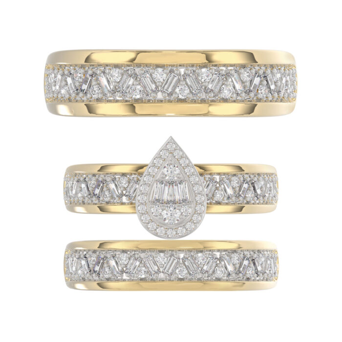 LADIES TRIO SET 1.00CT ROUND/BAGUETTE DIAMOND 10K YELLOW GOLD - Image 5