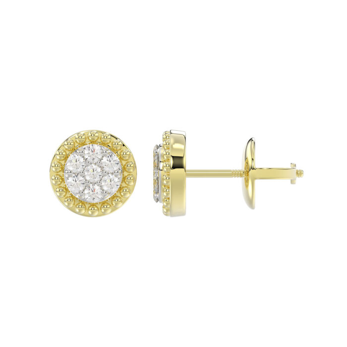 LADIES EARRINGS 0.20CT ROUND DIAMOND 14K YELLOW GOLD - Image 2