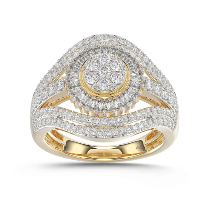 LADIES RING 1.00CT ROUND/BAGUETTE DIAMOND 10K YELLOW GOLD - Image 1