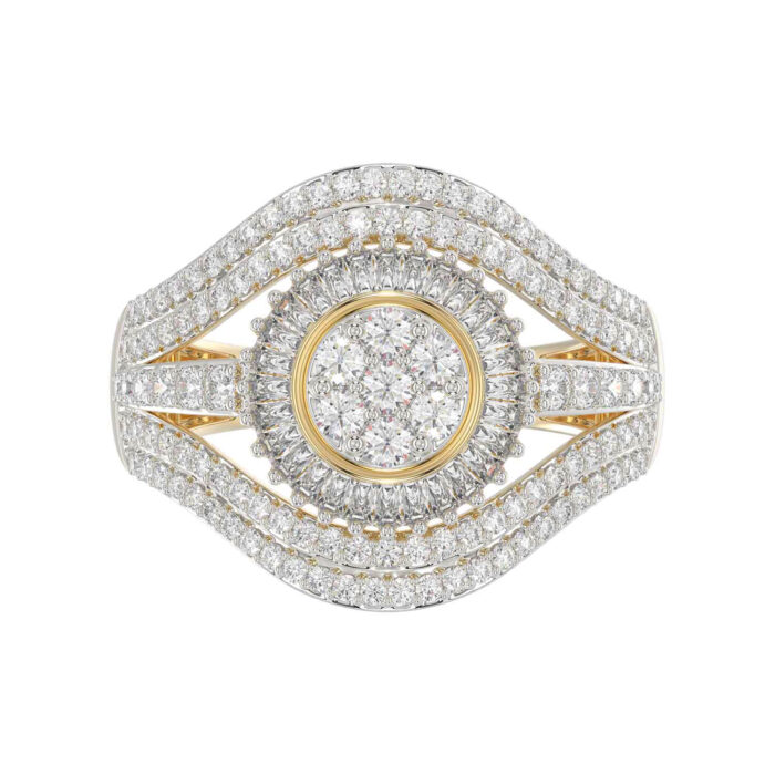 LADIES RING 1.00CT ROUND/BAGUETTE DIAMOND 10K YELLOW GOLD - Image 5