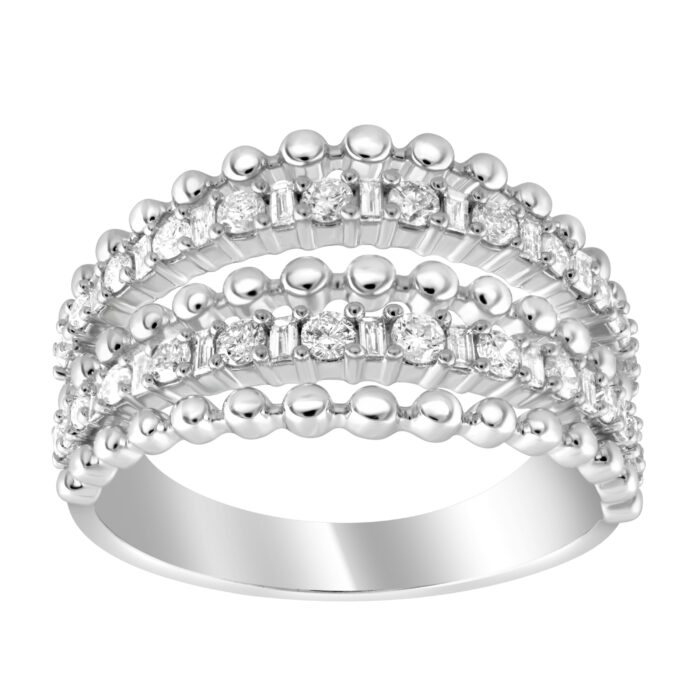 LADIES RING 0.50CT ROUND/BAGUETTE DIAMOND 14K WHITE GOLD - Image 1