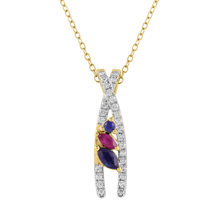 LADIES PENDANT WITH CHAIN 0.62CT ROUND/BLUE SAPPHIRE/RUBY DIAMOND DIAMOND 14K YELLOW GOLD (CENTER STONE MARQUISE/ROUND DIAMOND 0.50CT) - Image 1