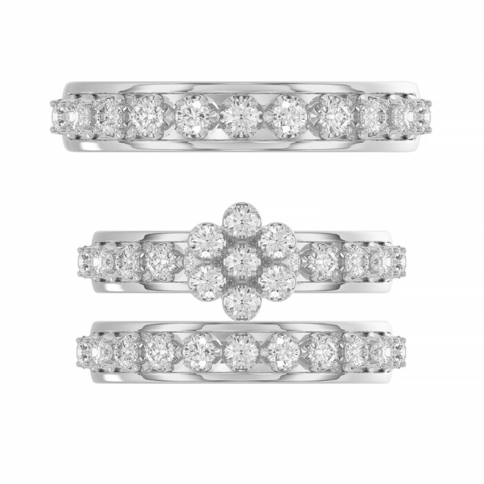 LADIES TRIO RING 1.30CT ROUND DIAMOND 10K WHITE GOLD - Image 5