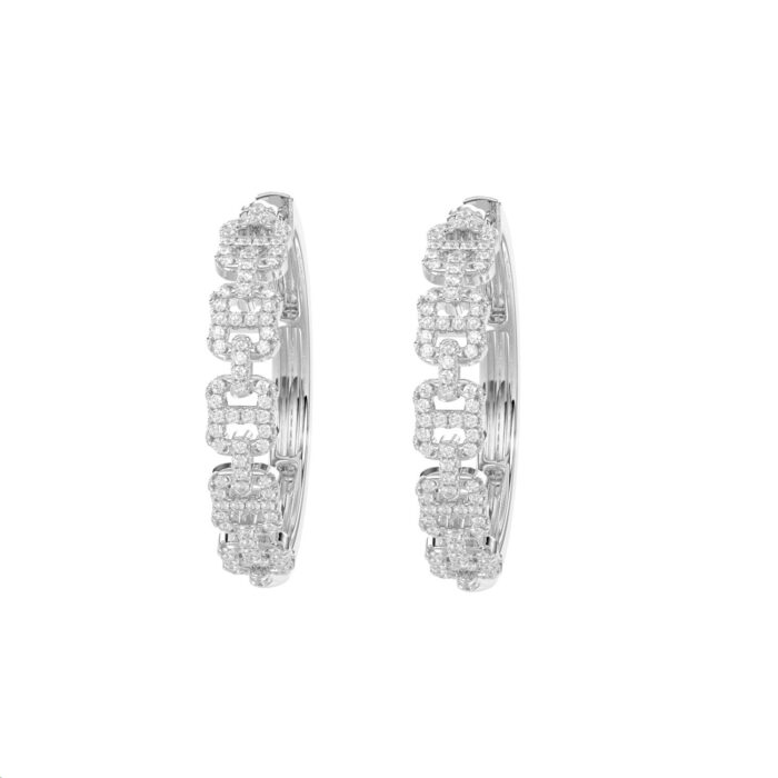 LADIES HOOPS EARRINGS 0.50CT ROUND DIAMOND 14K WHITE GOLD - Image 1
