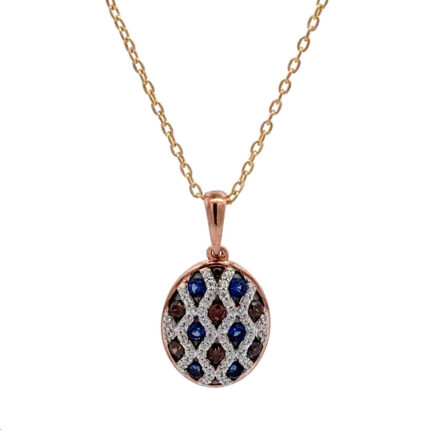 LADIES PENDANT 0.50CT ROUND/DARK BROWN/BLUE DIAMOND14K ROSE GOLD
