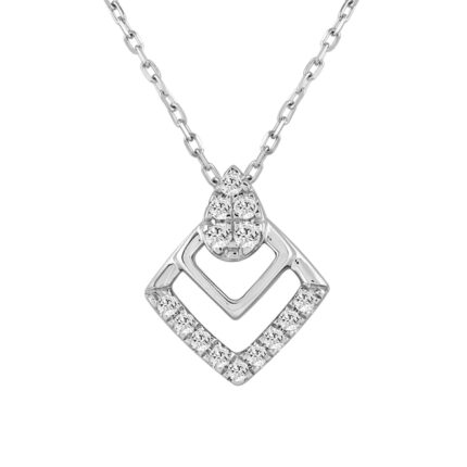 LADIES PENDANT WITH CHAIN 0.13CT ROUND DIAMOND 14K WHITE GOLD