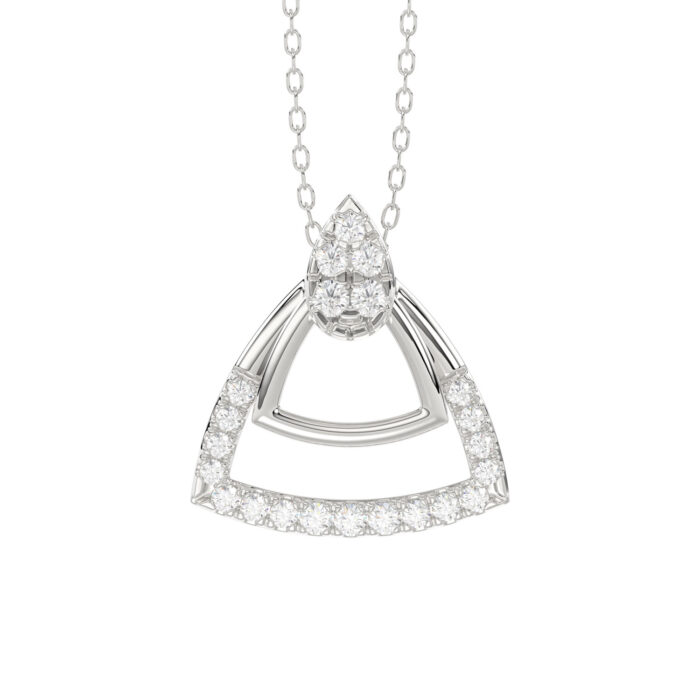 LADIES PENDANT WITH CHAIN 0.13CT ROUND DIAMOND 14K WHITE GOLD - Image 1