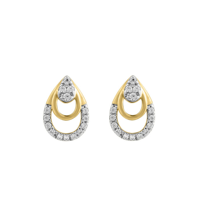 LADIES EARRINGS 0.13CT ROUND DIAMOND 14K YELLOW GOLD - Image 1