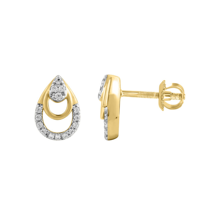 LADIES EARRINGS 0.13CT ROUND DIAMOND 14K YELLOW GOLD - Image 2