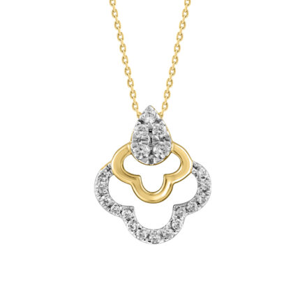 LADIES PENDANT WITH CHAIN 0.13CT ROUND DIAMOND 14K YELLOW GOLD